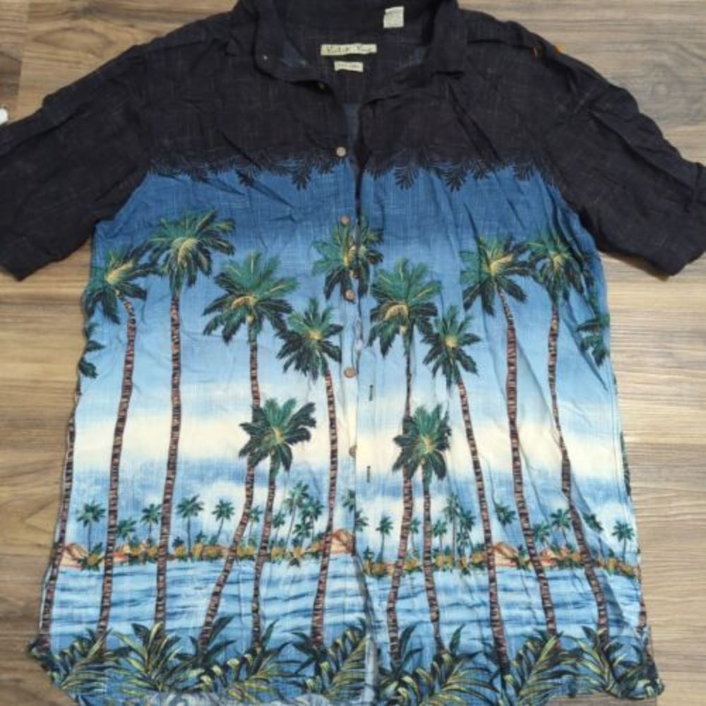 Batick Bay Men's XXL Shirt‎ Hawaiian Button Up Short Sleeve Palm Tree 100% Rayon